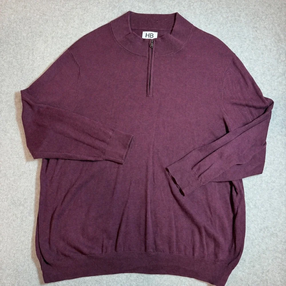 DXL HB Mens 3XL Burgundy Red 1/4 Zip Cotton Knit Pullover Sweater